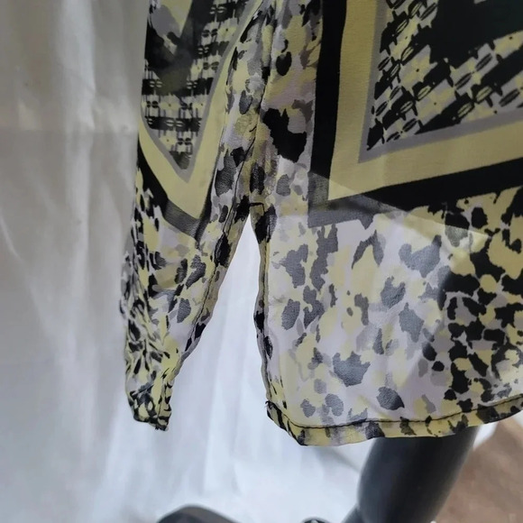 Dana Buchman Black Yellow Gray Design Chiffon Short Sleeve Top Sheer XS - Picture 8 of 9